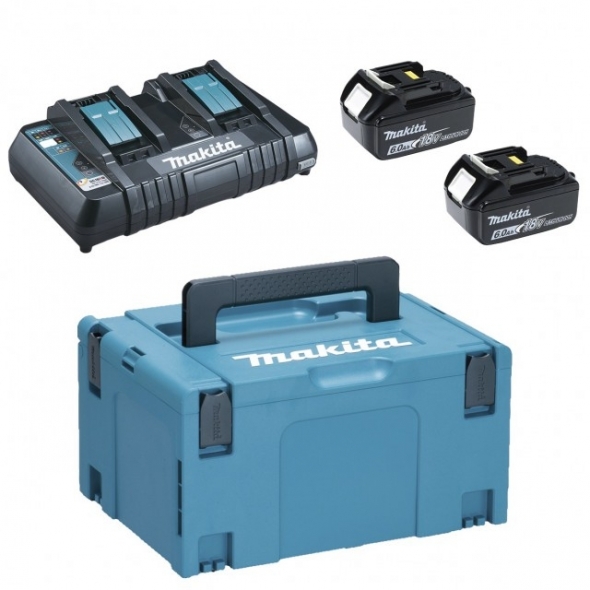 MAKITA Dvojnabíjačka DC18RD, 2x 18V / 6,0 Ah batéria BL1860B a systainer typ 3 198077-8