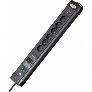 Brennenstuhl Prémiová linka 6x cierna 3m s prepínacom, ochrana proti prepätiu 30kA/filter, USB 3.1 A