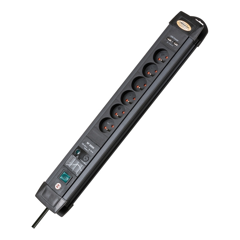Brennenstuhl Prémiová linka 6x cierna 3m s prepínacom, ochrana proti prepätiu 30kA/filter, USB 3.1 A
