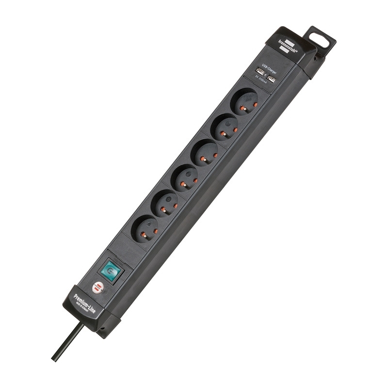 Brennenstuhl Prémiová linka 6x cierna 3m H05VV-F3G1, 5 s prepínacom + USB 3.1 A