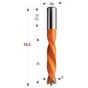 CMT 306 Vrták kolíkovací nepriechodzí S8 L55,5 HW - D6x30 S-8x20 L55,5 L