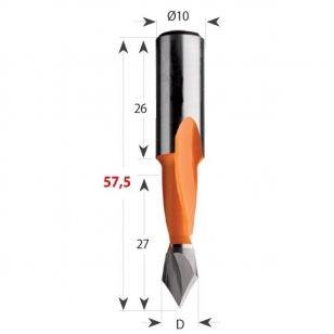 CMT 313 Vrták kolíkovací priechodzí S10 L57,5 HW - D10x27 S-10x26 L57,5 L