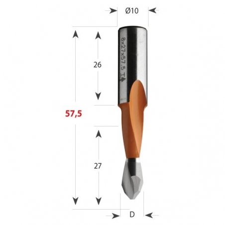 CMT 313 Xtreme Vrták kolíkovací priechodzí S10 L57,5 HW - D8x27 S-10x26 L57,5 P