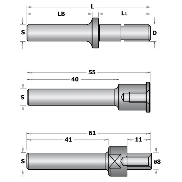 CMT C924 Tŕň tanierovej frézy s podložkami - S-12, D-M8, L1-29,75