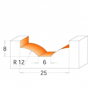 CMT C970 Čelná fréza na výplne dvierok - D25 d2-6 I6 R12 S-8