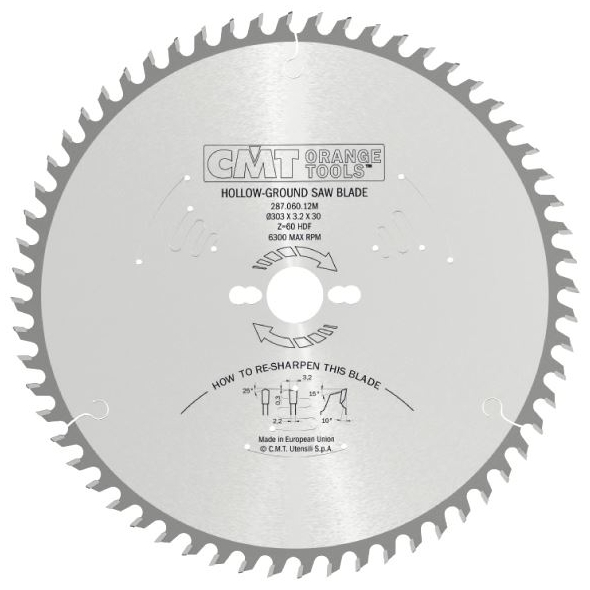 CMT Industrial C287 Pílový kotúč na lamino bez predrezu - D303x3,2 d30 Z60 HM -6st.Neg