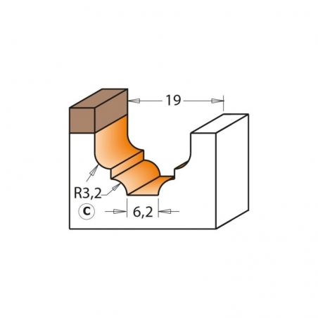 CMT Profilová čelná fréza s ložiskom - Profil C, R3,2 D19x12,3 S-6 HM