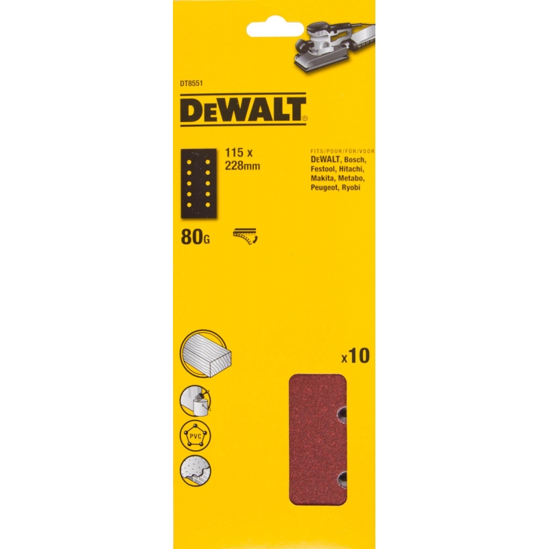 DEWALT PÁSY PRE VIBRAČKU 280X115MM P80 10KS SUCHY ZIPS DT8551