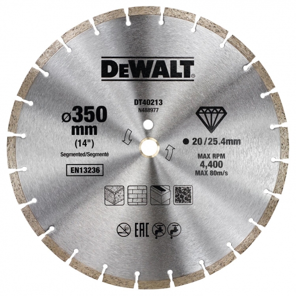 DEWALT Diamantový kotouč segmentovaný - 350 mm x 25.4 mm (20 mm řezný pruh) DT40213