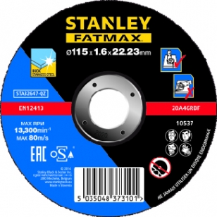STANLEY FATMAX Kotúč rezný na nerez pr.115×1,6×22mm, plochý STA32647