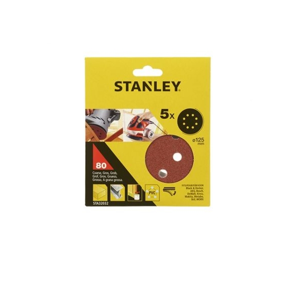 STANLEY FATMAX Papier brúsny na excen. brúsku, suchý.zips, pr.125mm, P80 - 5ks STA32032