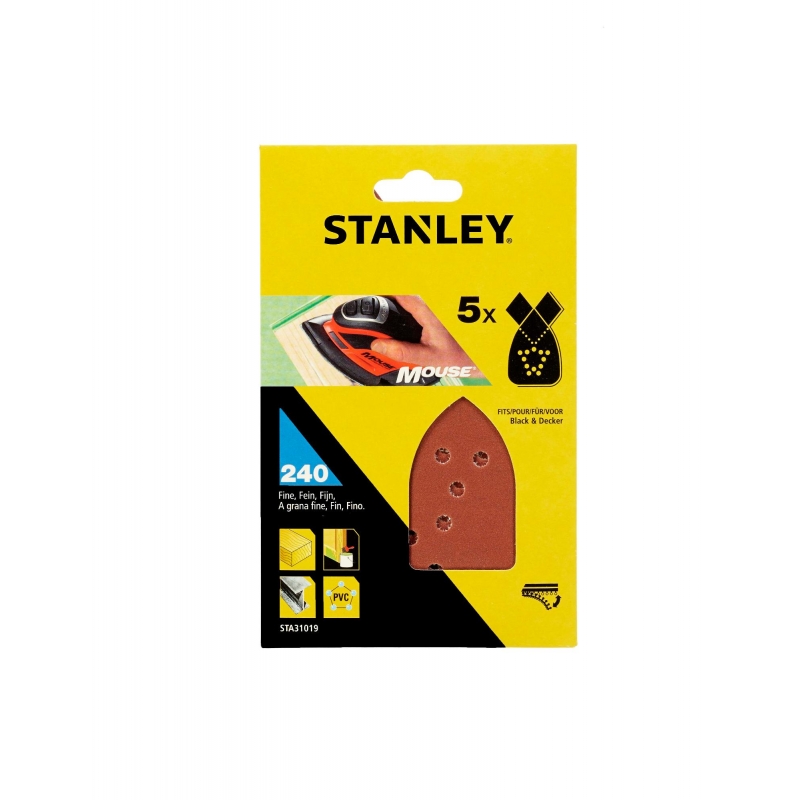STANLEY FATMAX Papier brúsny dierovaný Mouse P240, suchý zips, 5ks, pre B+D STA31019