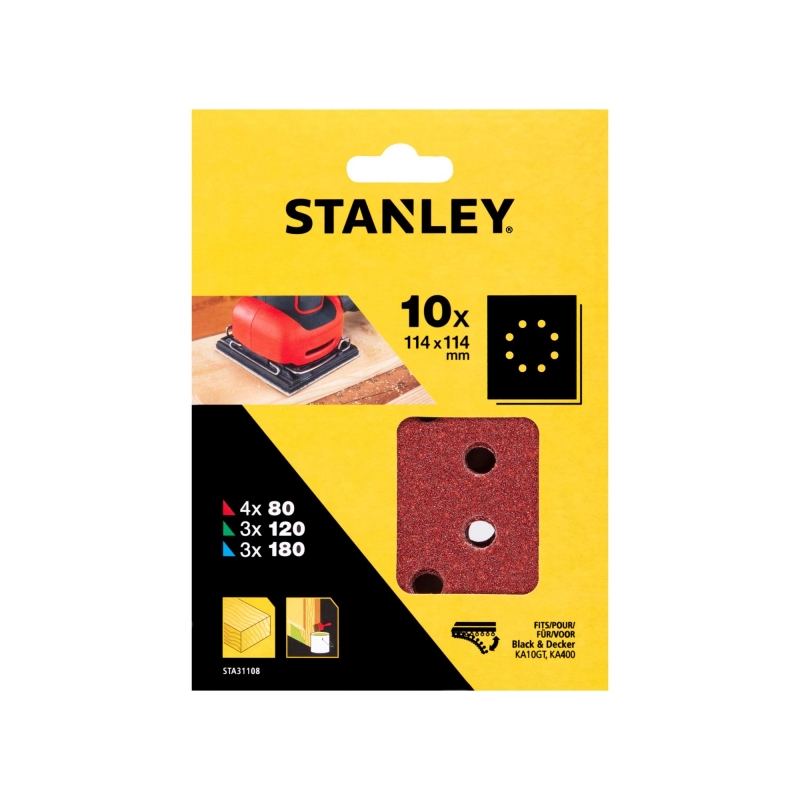 STANLEY FATMAX Papier brúsny dierovaný 114x114mm P80-120-180, suchý zips, 10ks STA31108