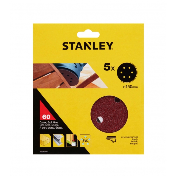STANLEY FATMAX Papier brúsny na excen. brúsku, dierovaný, pr.150mm, P60, 5ks, suchý zips STA32337