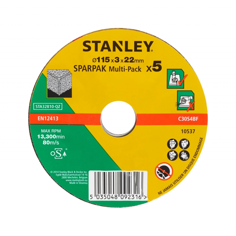 STANLEY FATMAX Kotúč rezný na betón/kameň, pr.115x3,2x22mm, vypuklý, 5ks STA32810