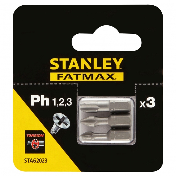 STANLEY FATMAX Bit skrutkovací torzný PH1-2-3 x 25mm, sada 3 díly STA62023