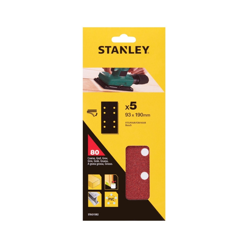 STANLEY FATMAX Papier brúsny pre vibračnú brúsku dierovaný  93 x 230 mm, P80, 5 ks STA31582