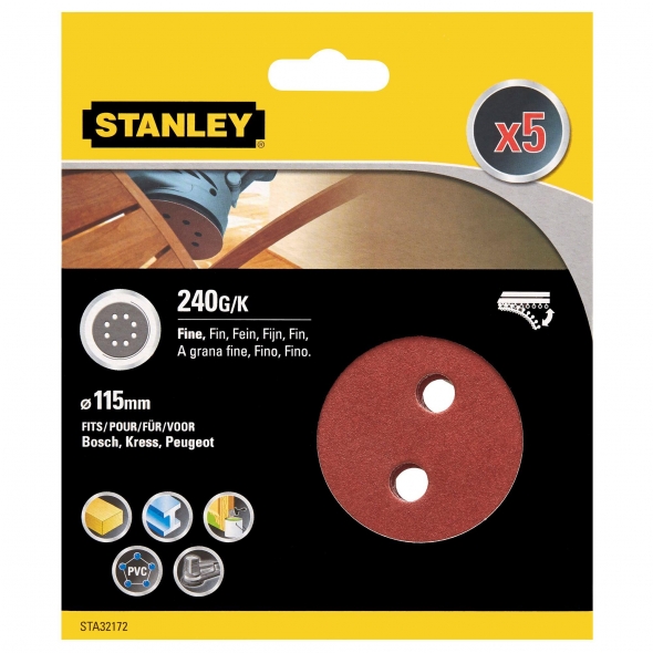STANLEY FATMAX Papier brúsny pre excentrickú brúsku O 115 mm P240, 5 ks STA32172