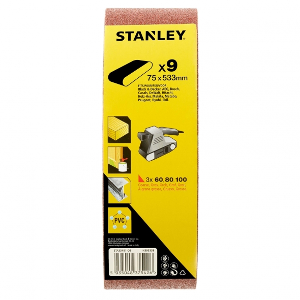 STANLEY FATMAX Sada brusnych pásov 75 x 533 mm, 3x P60, 3x P80, 3x P100 STA33481