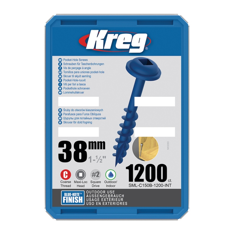 Kreg Blue-kote Maxi-Loc Skrutky pre skryté spoje - 38 mm, hrubý závit, 1200 ks