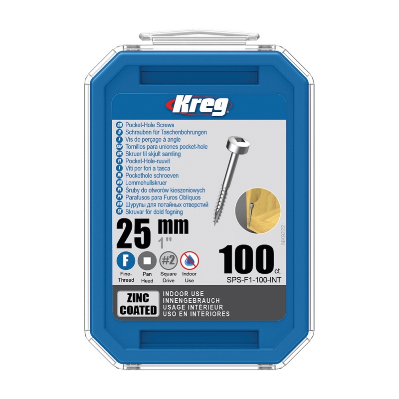 Kreg Zinc Pan-Head Skrutky pre skryté spoje - 25 mm, jemný závit, 100 ks