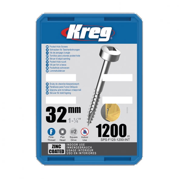 Kreg Zinc Pan-Head Skrutky pre skryté spoje - 32 mm, jemný závit, 1200 ks
