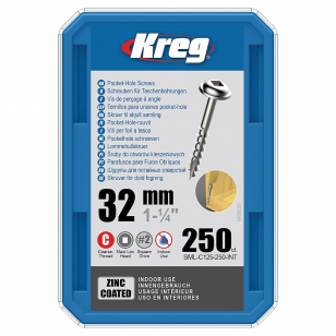 Kreg Zinc Maxi-Loc Skrutky pre skryté spoje - 32 mm, hrubý závit, 250 ks