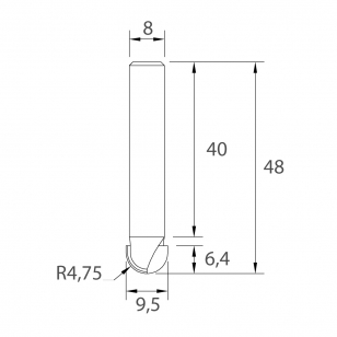 IGM M114 Čelná vypuklá fréza - R4,75 D9,5x6,4 L48 S=8 HW